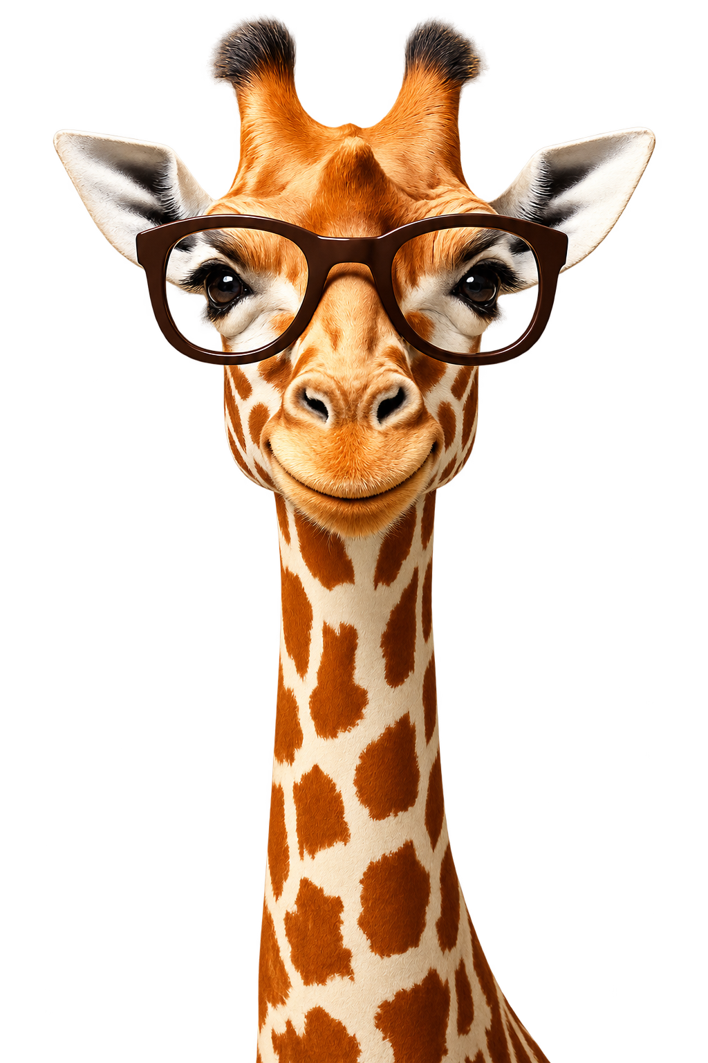 Spiffy’s smiling giraffe wearing its familiar glasses